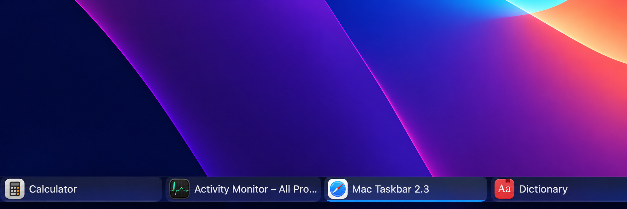Mac Taskbar's Liquid Glass interface keeps open apps together at the bottom of the desktop.
